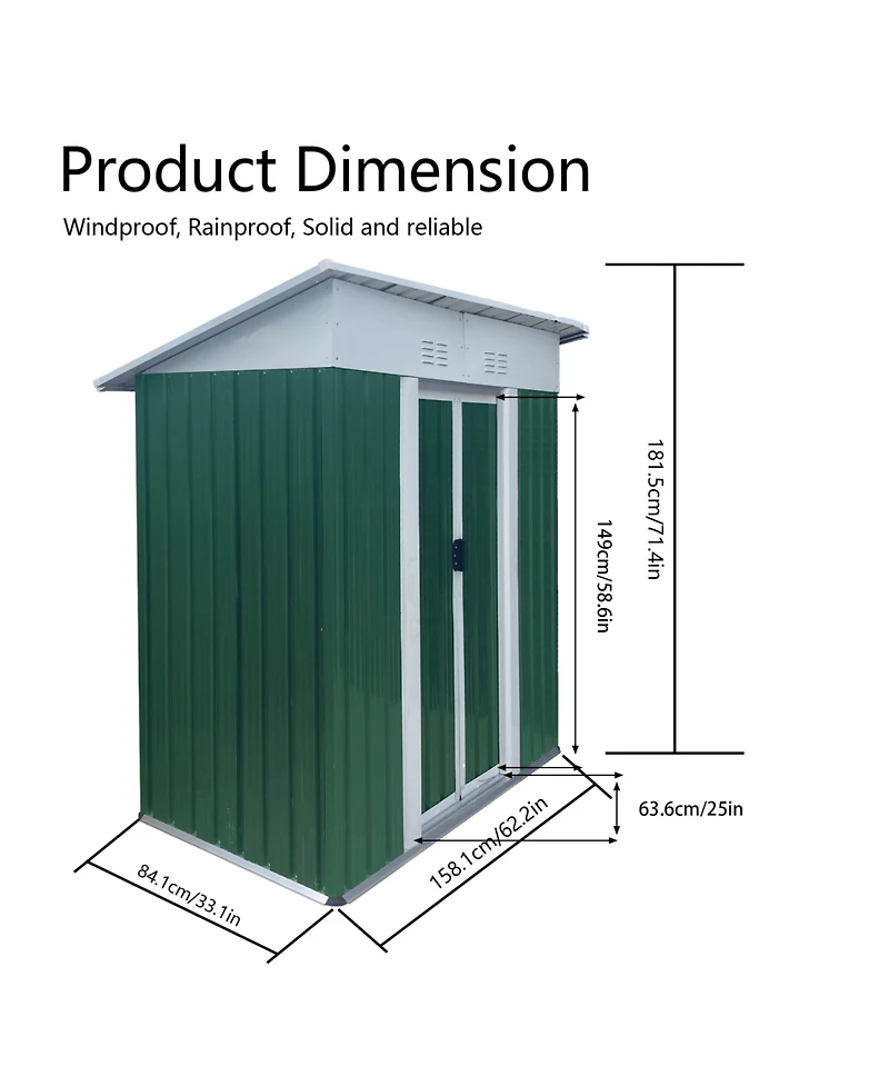 Streamdale Furniture 5x3ft Mini Outdoor Storage Shed - Green Sliding Door