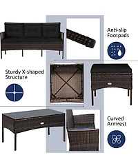 Gymax Set of 3 3-Seat Sofa Cushioned Table Rattan Furniture Garden Patio