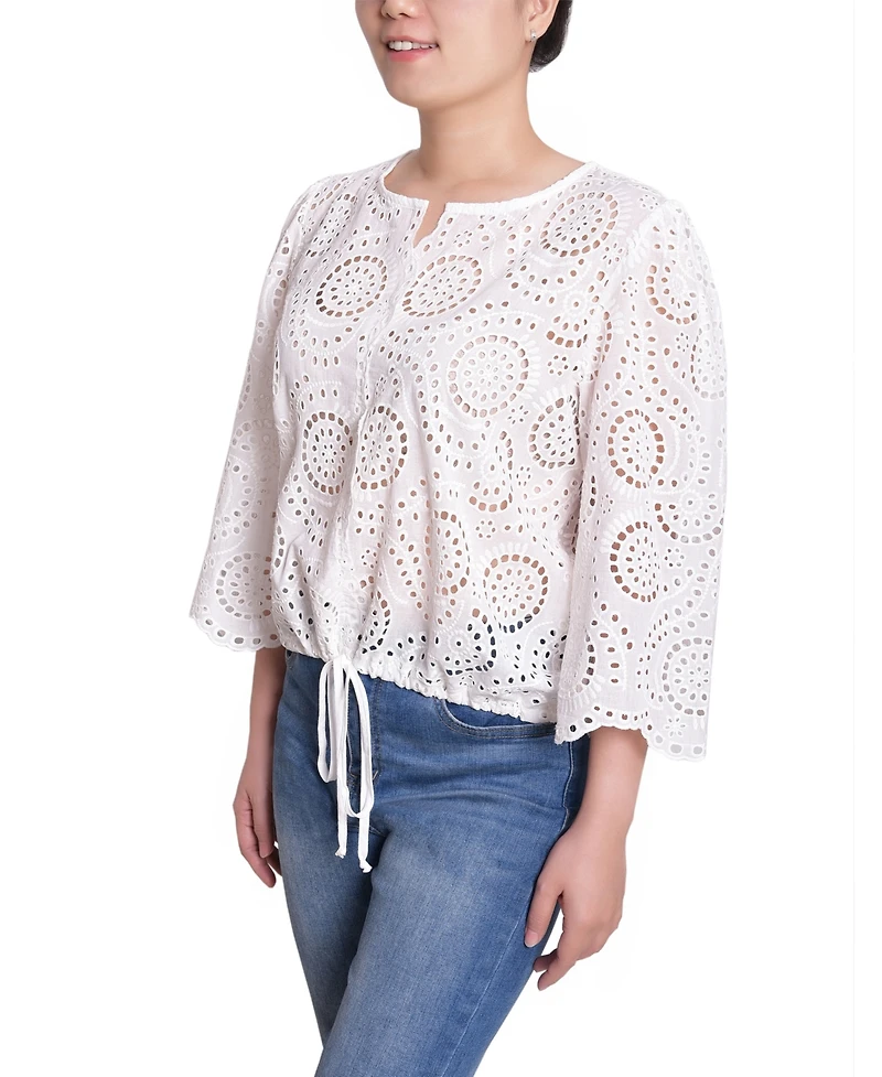 Ny Collection Women's 3/4 Sleeve Eyelet Top