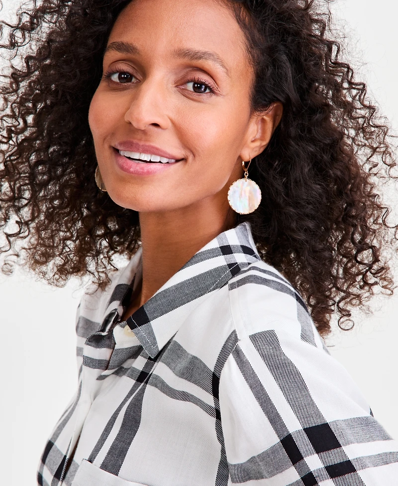 Style & Co Women's Plaid Button-Down Perfect Shirt, Created for Macy's