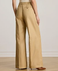 Lauren Ralph Women's Pleated Cotton Twill Wide-Leg Pants