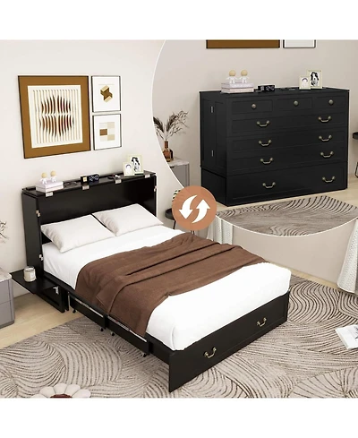 Murphy Bed Cabinet with Drawer Includes Storage Cabinet, Murphy Bed Twin Suit for Home Office or Small Room, Murphy Bed Black Twin