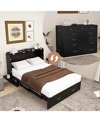 Murphy Bed Cabinet with Drawer Includes Storage Cabinet, Murphy Bed Twin Suit for Home Office or Small Room, Murphy Bed Black Twin
