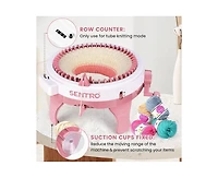 Sentro 48-Needle Pink Knitting Machine | 1-Touch Knitting for Scarves, Hats & Sweaters | Beginner & Diy Friendly | Includes Tutorial & Tools