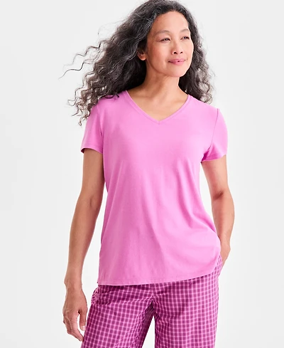 Charter Club Women's Solid V-Neck Short-Sleeve Sleepwear Top