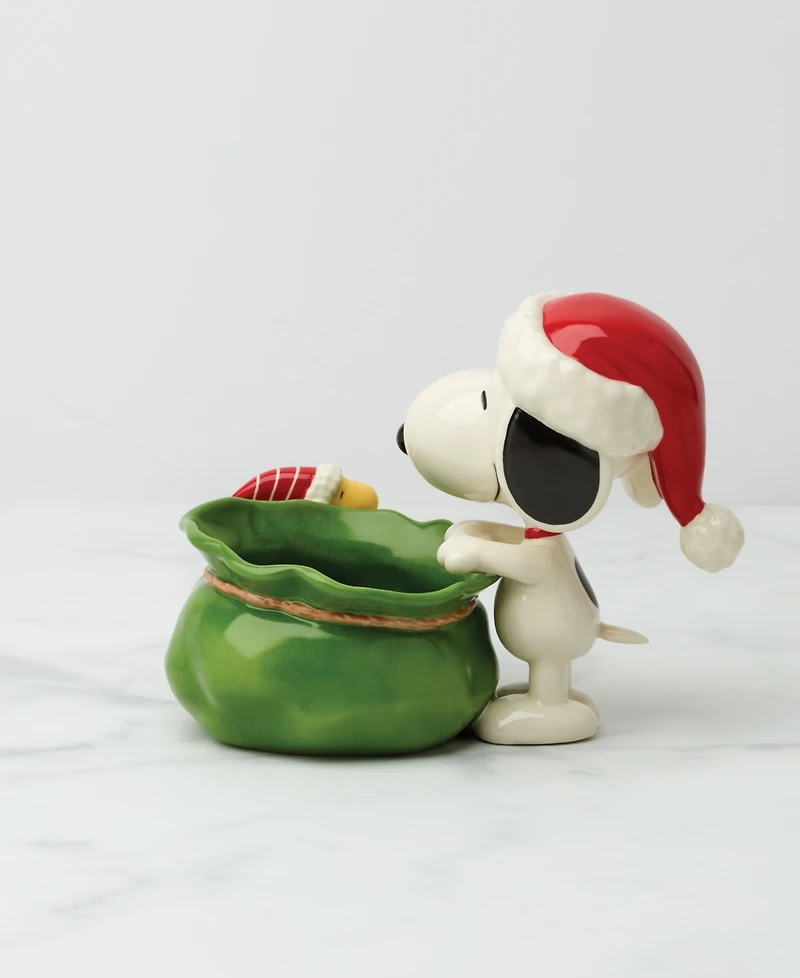 Lenox Snoopy Christmas Santa Sack Candy Bowl
