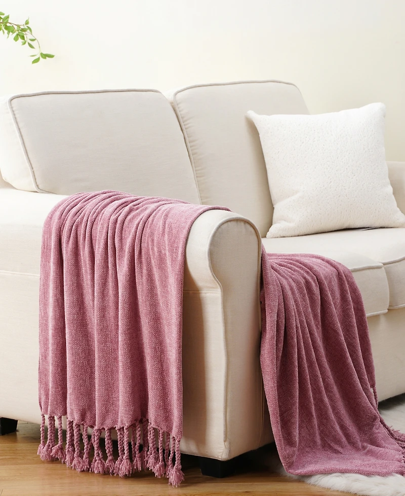 Battilo Lifestyle Chenille Throw with Fringe Tassels, 50" x 60"