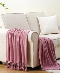 Battilo Lifestyle Chenille Throw with Fringe Tassels, 50" x 60"