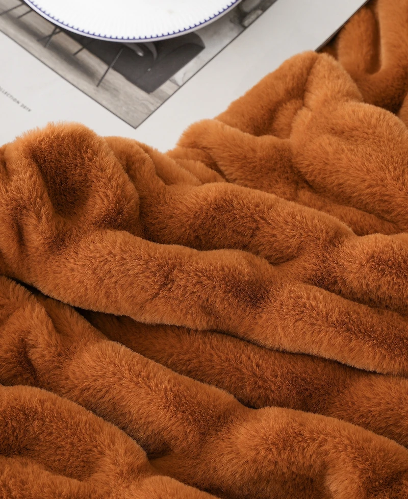 Battilo Luxurious Reversible Rabbit Faux Fur Throw, 60" x 80"