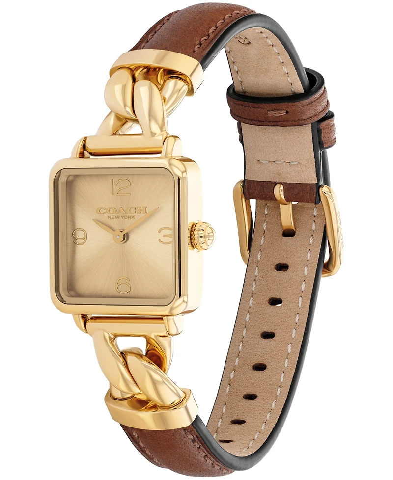 Coach Women's Cass Gold Tone Stainless Steel and Saddle Leather Calfskin Strap Watch, 22mm