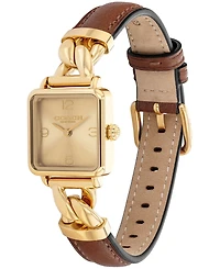 Coach Women's Cass Gold Tone Stainless Steel and Saddle Leather Calfskin Strap Watch, 22mm