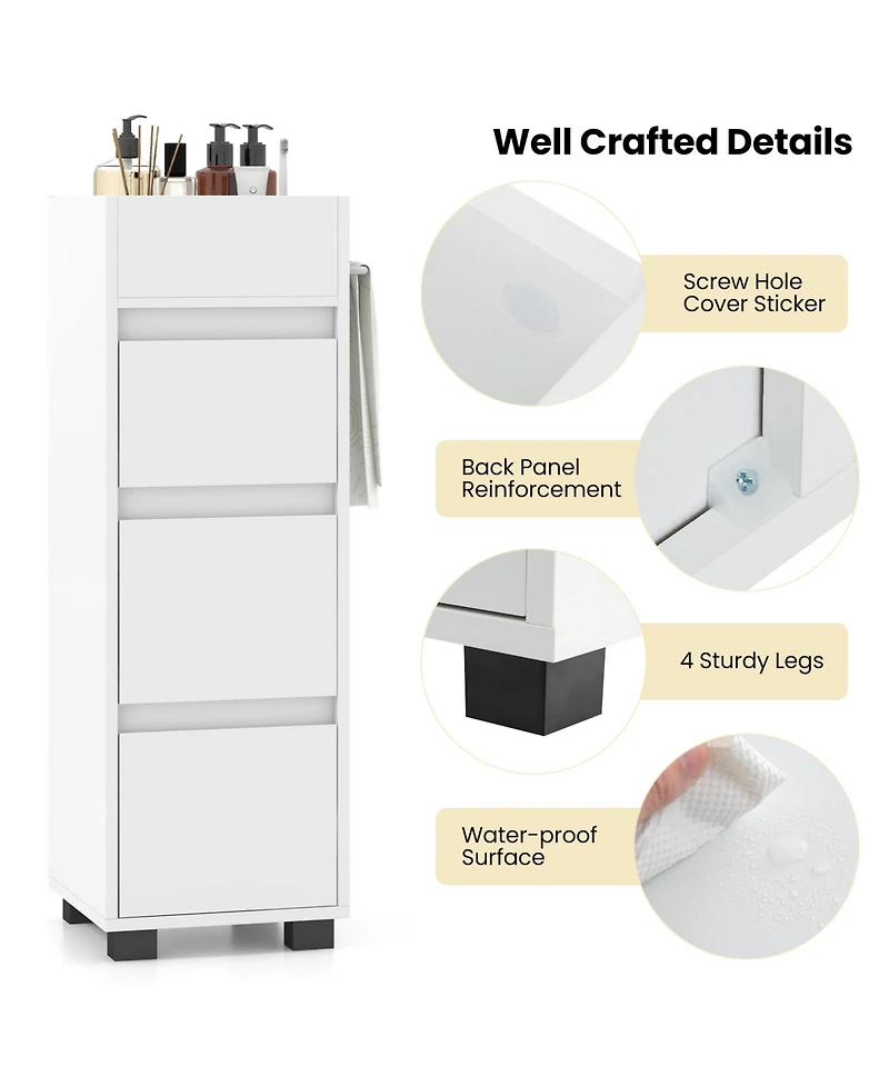 Volenca Bathroom Floor Cabinet with 3 Drawers, 4 Top Dividers and 1 Towel Rack