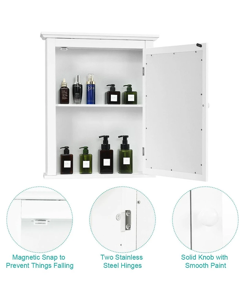 Wall Mount Bathroom Cabinet with One Mirror Single Door Adjustable Shelves Retro Handle