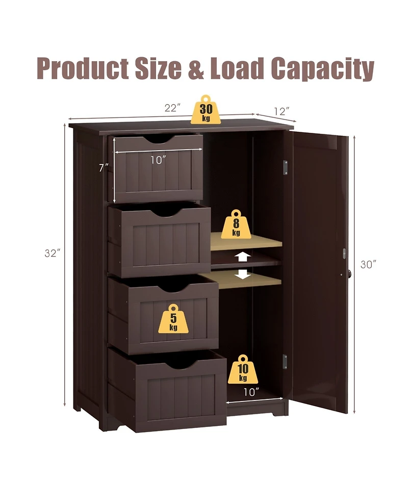 Volenca Standing Indoor Wooden Cabinet with 4 Drawers