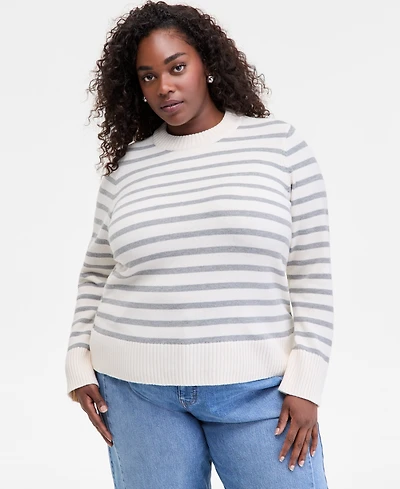 On 34th Trendy Plus Size Striped High-Neck Sweater, Macy's Exclusive