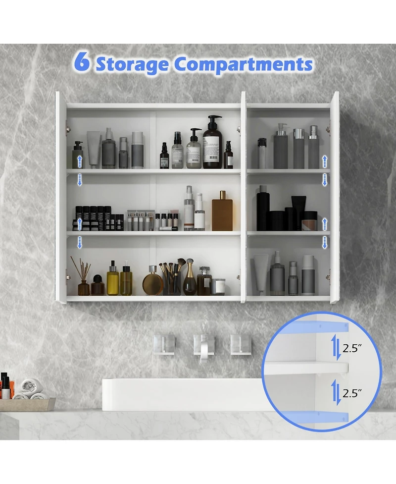 Volenca Frameless Bathroom Wall Mounted Mirror Cabinet with 3 Doors and Adjustable Shelves