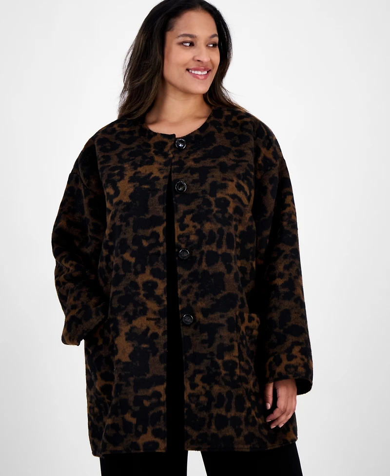 Anne Klein Plus Animal-Print Button-Front Jacket
