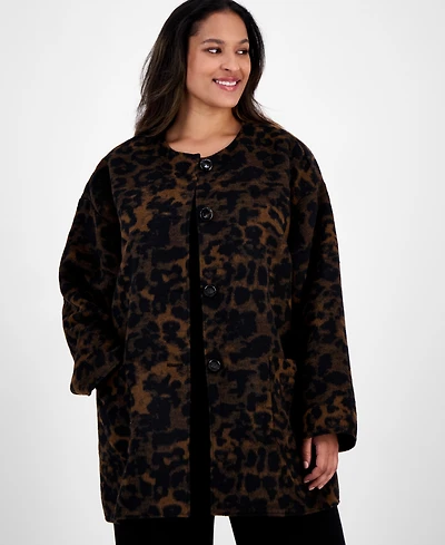 Anne Klein Plus Size Animal-Print Button-Front Jacket
