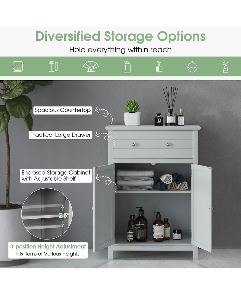 Volenca 2-Door Freestanding Bathroom Cabinet with Drawer and Adjustable Shelf