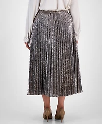 Anne Klein Plus Pull-On Pleated Sequin Midi Skirt