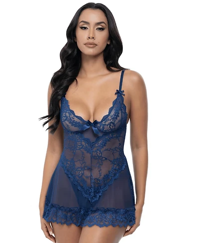 Oh La La Cheri Women's Valentine Soft Cup Ruffle Hem Lace Babydoll