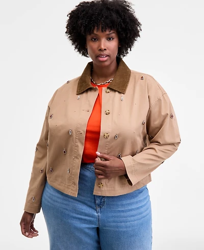 On 34th Trendy Plus Embellished Corduroy-Collar Jacket, Macy's Exclusive