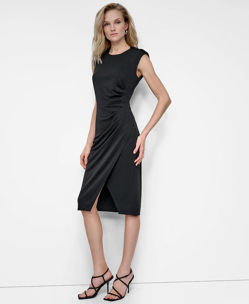 Dkny Women's Ruched Slit Sleeveless Knee-Length Dress