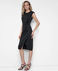Dkny Women's Ruched Slit Sleeveless Knee-Length Dress
