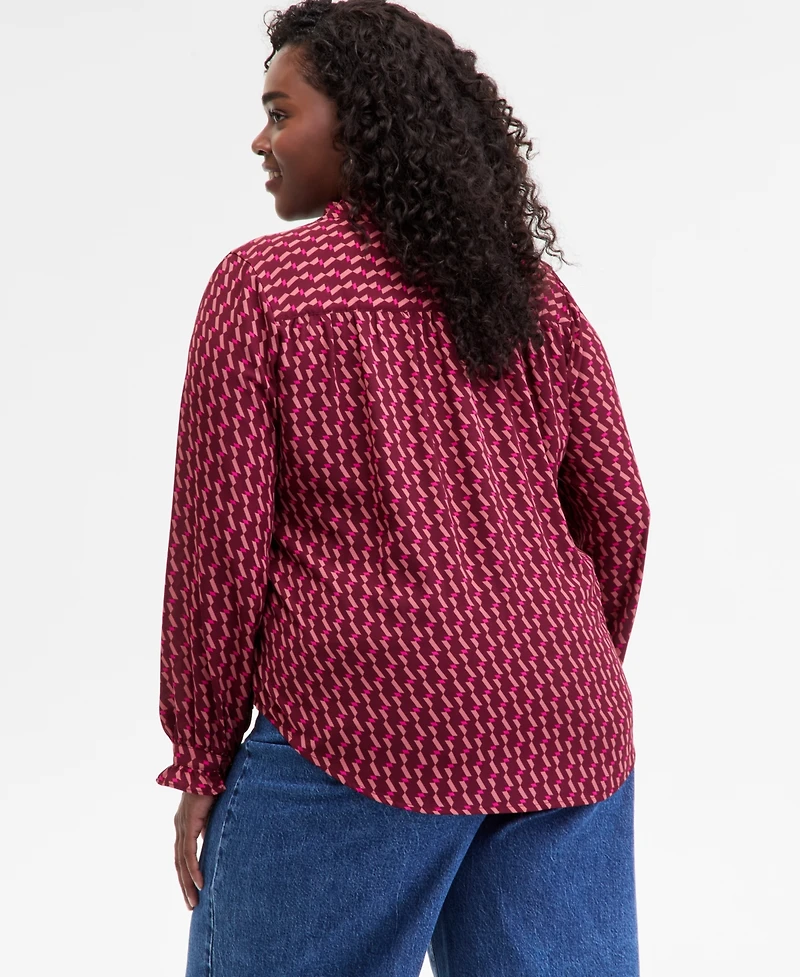 On 34th Trendy Plus Ruffle-Trim Split-Neck Blouse, Macy's Exclusive