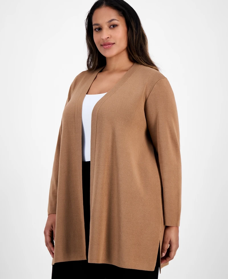 Ak Anne Klein Plus Kissing-Front Side-Slit Cardigan