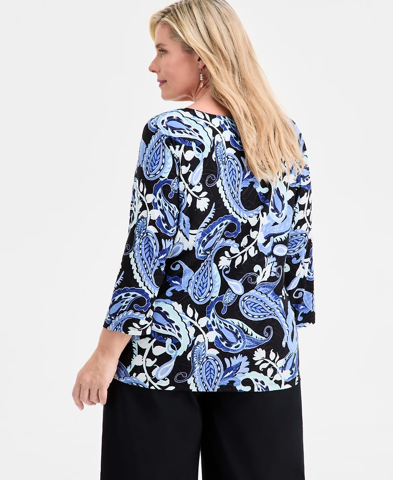 Jm Collection Plus Printed Jacquard Top