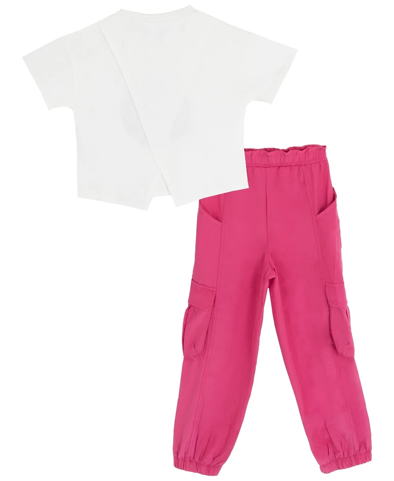 Rare Editions Toddler and Little Girls 3-Piece Born to Sparkle T-Shirt, Cargo Pants Bag Set