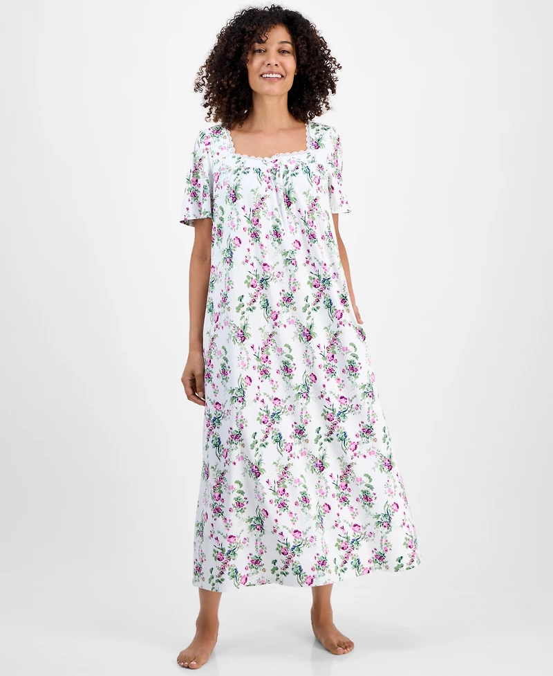Charter Club Women's Cotton Short-Sleeve Lace-Trim Nightgown