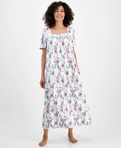 Charter Club Women's Cotton Short-Sleeve Lace-Trim Nightgown