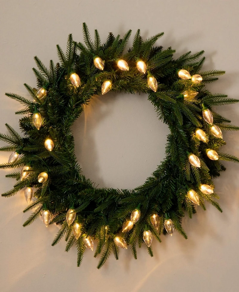 Nearly Natural 24" Pre-Lit Artificial Luxembourg Pine Christmas Wreath Bulb Led Lights