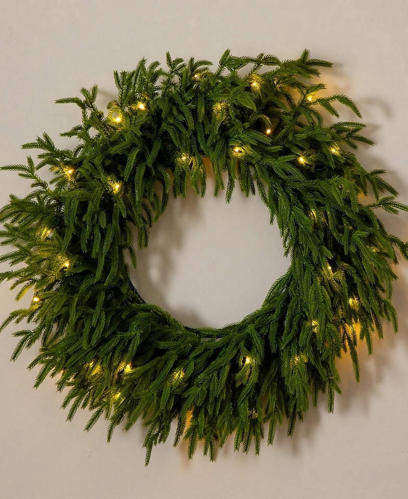 Nearly Natural 24" Pre-Lit Artificial Touch Norfolk Island Pine Wreath Led Lights and Natural Look