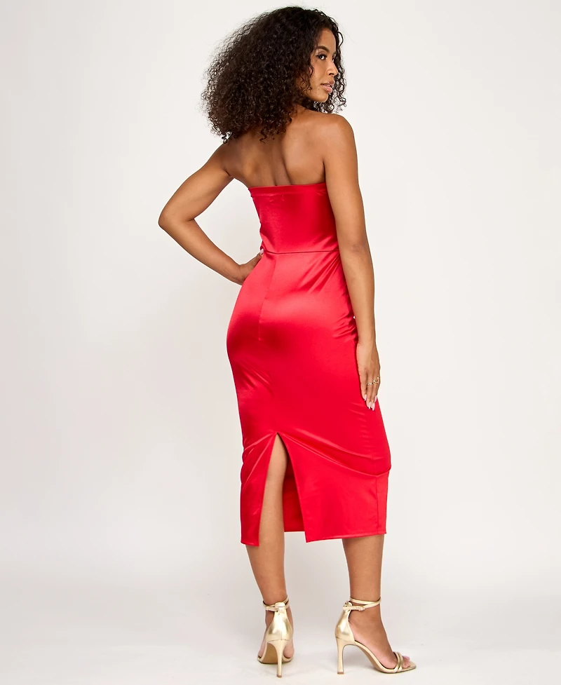 Emerald Sundae Juniors' Strapless Lace-Bodice Midi Dress