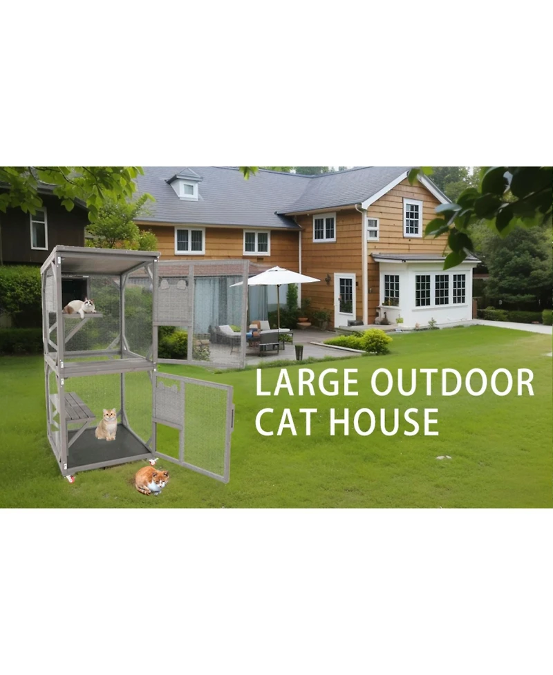 Streamdale Furniture Catio Large Wooden Cat House on Wheels
