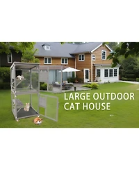 Streamdale Furniture Catio Large Wooden Cat House on Wheels