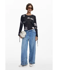 Desigual Women's Newspaper pleated blouse