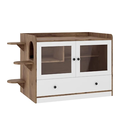 Casainc 43" Cabinet Cat Litter Box Enclosure Hidden Cat Litter Box with Drawer and Stairs