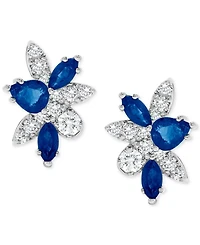Sapphire (1-5/8 ct. t.w.) & Diamond (5/8 ct. t.w.) Mixed Cut Cluster Stud Earrings in 14k White Gold