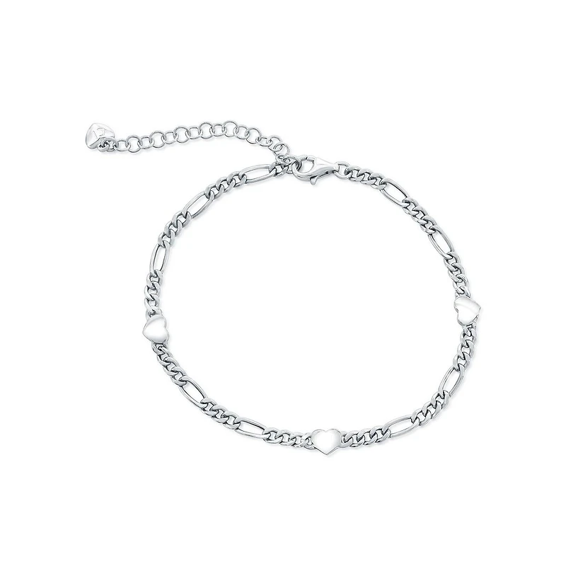 Simona Sterling Silver, Heart Figaro Bracelet