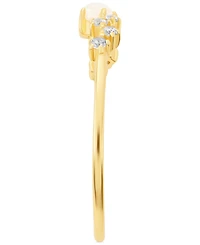 Simulated Opal (3mm) & Pave Wavy Accent Ring 18k Gold-Plated Sterling Silver