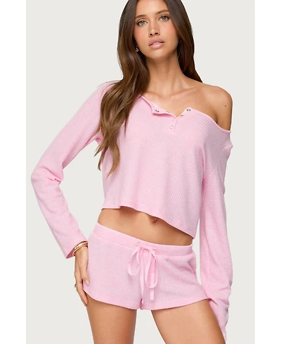 Edikted Women's Teddy Cropped Waffle Top
