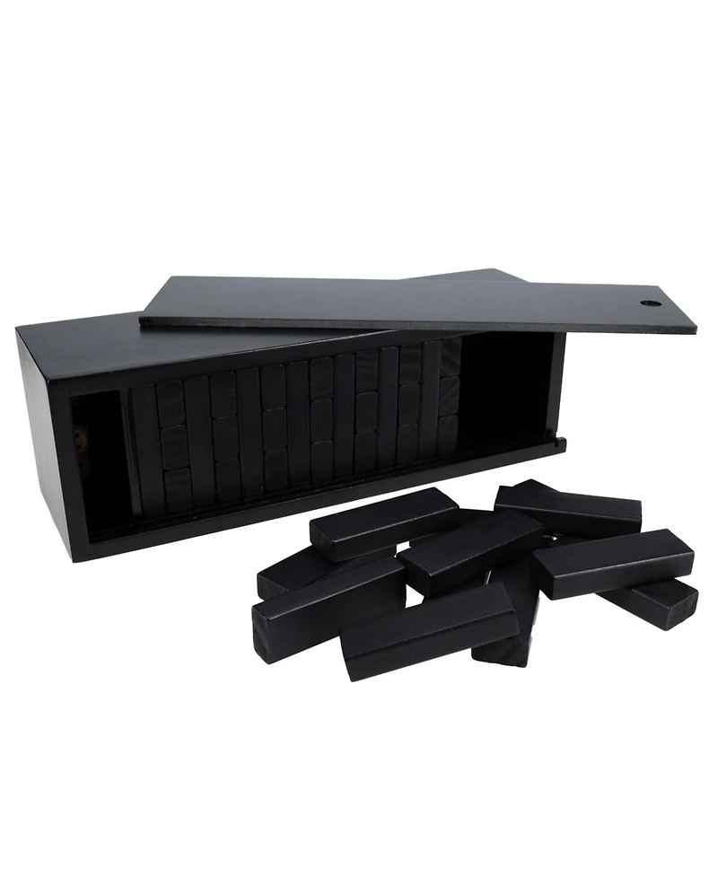 We Games Black Wooden Blocks Stacking Tower Game with Black Wooden Box, 12 in.