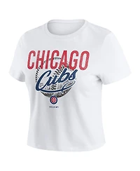 Wear by Erin Andrews Women's White Chicago Cubs Distressed Cropped Baby T-Shirt