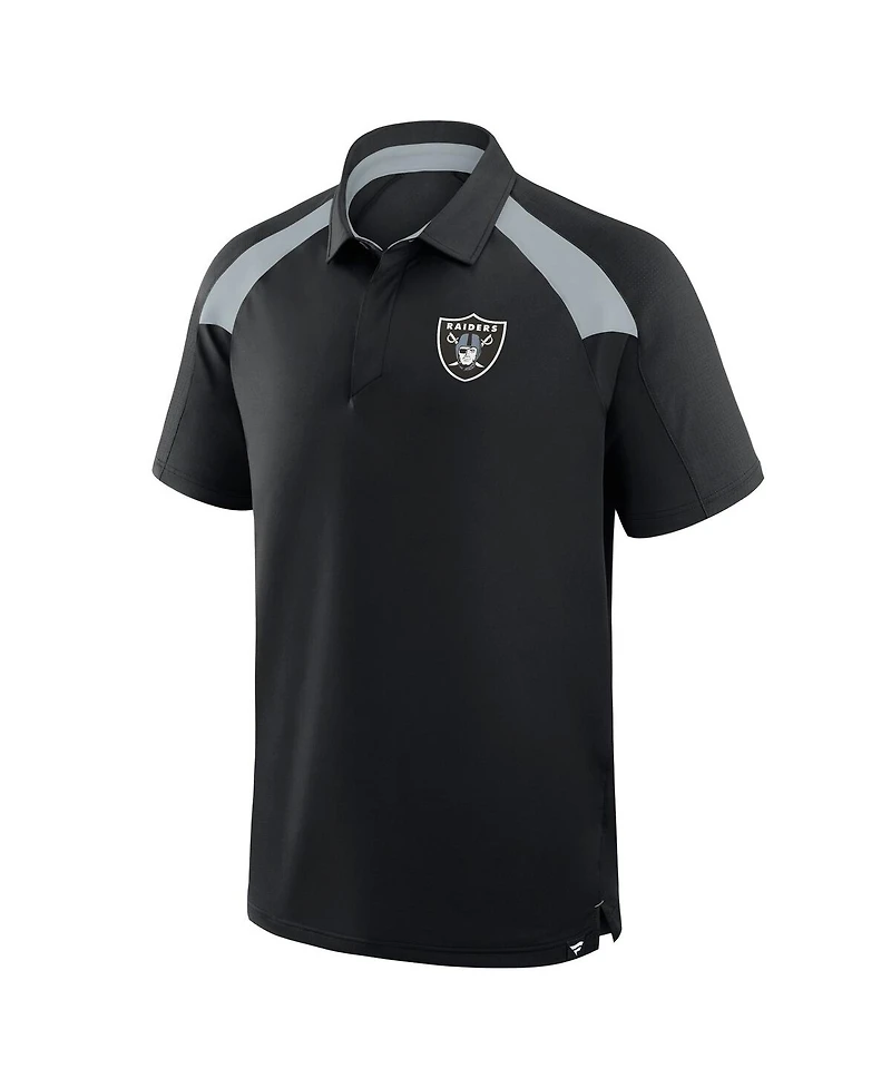 Fanatics Men's Black Las Vegas Raiders Back Around Raglan Polo Shirt