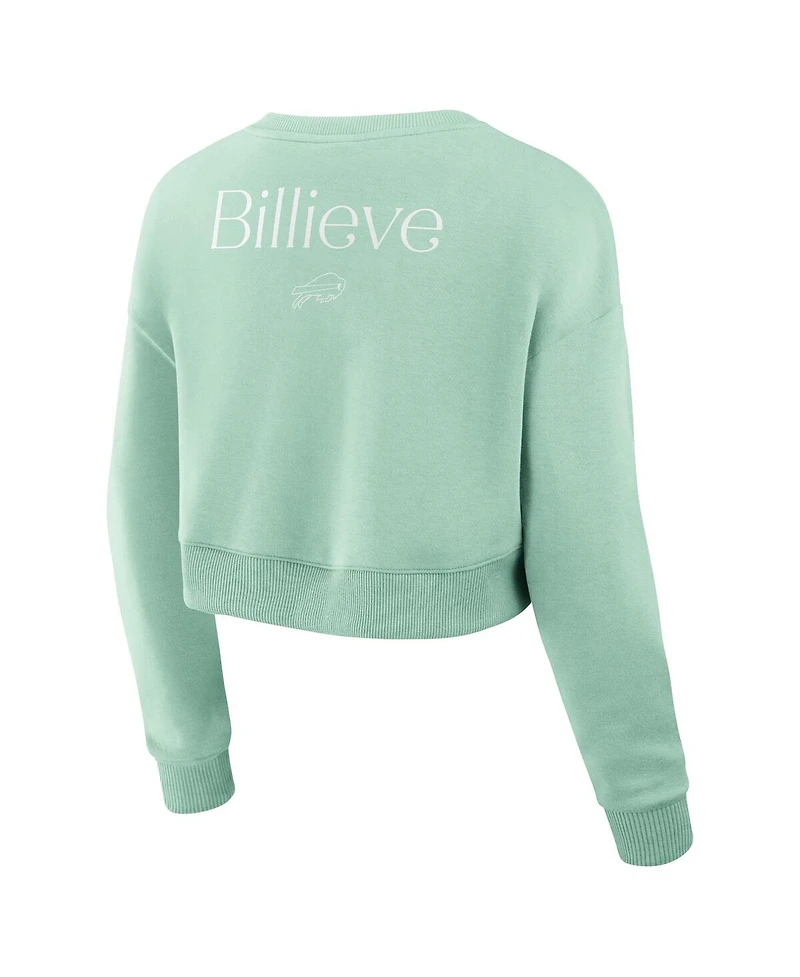 Fanatics Women's Mint Buffalo Bills Studio Tri-Blend Cropped Pullover Sweatshirt