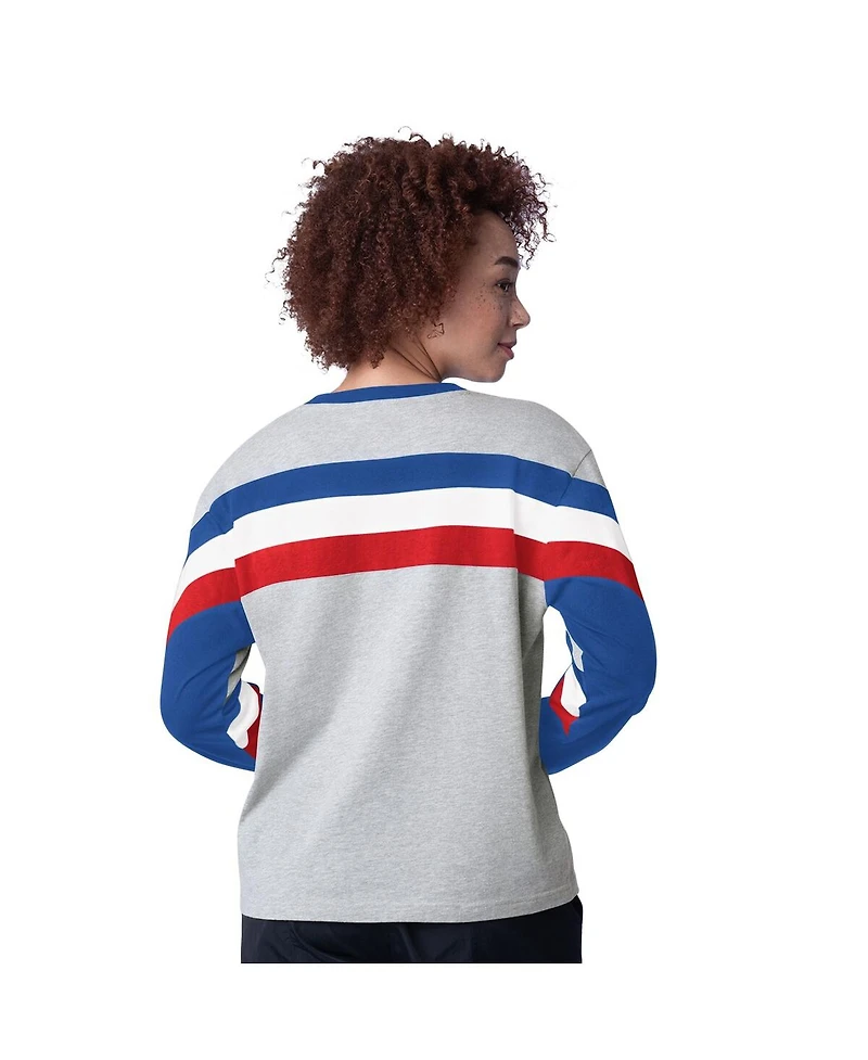 Starter Women's Heather Gray Chicago Cubs Triple A Fashion Color Block Long Sleeve Top